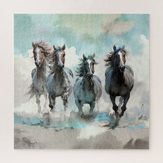 Vier Wilde Mustangs Galopperen Over De Prairie Legpuzzel (Verticaal)