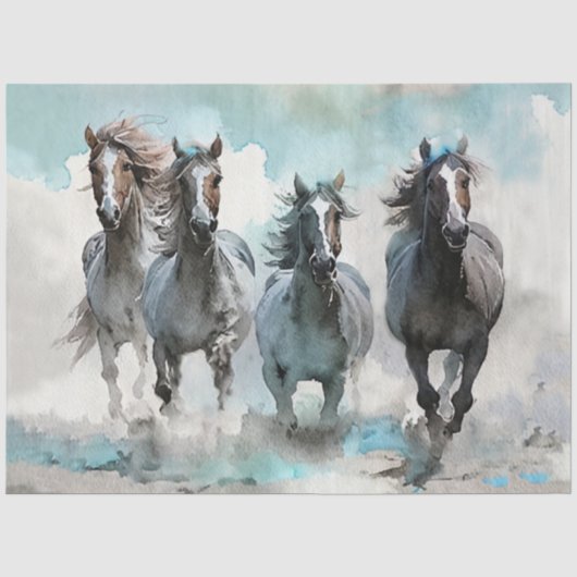 Vier Wilde Mustangs Galopperen Over De Prairie Tissuepapier (Voorkant)