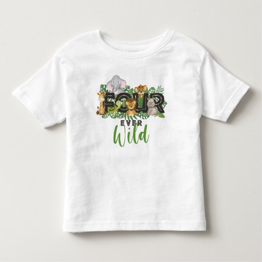 Vier wilde Oerwouden Safari Birthday Kinder Shirts (Voorkant)
