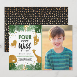 Vier Wilde Safari Animal Boy Verjaardag Kaart