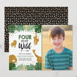 Vier Wilde Safari Animal Boy Verjaardag Kaart