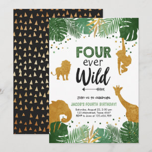 Vier Wilde Safari Animal Boy Verjaardag Kaart