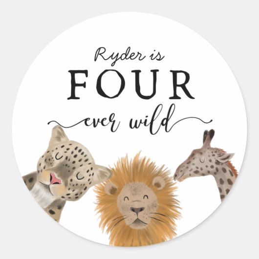 VIER Wilde Safari Animal Party Favor Ronde Sticker (Voorkant)