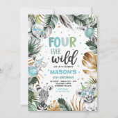 Vier Wilde Safari Birthday Party Dieren Kaart (Voorkant)
