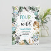 Vier Wilde Safari Birthday Party Dieren Kaart (Staand voorkant)
