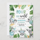 Vier Wilde Safari Birthday Party Dieren Kaart (Voorkant)