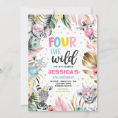 Vier Wilde Safari Birthday Party Dieren Kaart (Voorkant)