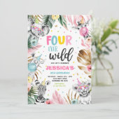Vier Wilde Safari Birthday Party Dieren Kaart (Staand voorkant)