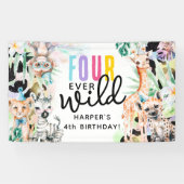 VIER Wilde! Safari Dieren 4e verjaardag Spandoek (Horizontaal)