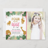 Vier wilde Safari Dieren, meisje van zondag Kaart (Voorkant)
