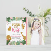 Vier wilde Safari Dieren, meisje van zondag Kaart (Staand voorkant)