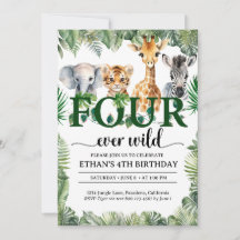 Vier Wilde Safari Jungle Dieren Kinderen Verjaarda