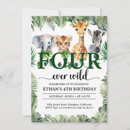 Vier Wilde Safari Jungle Dieren Kinderen Verjaarda Kaart