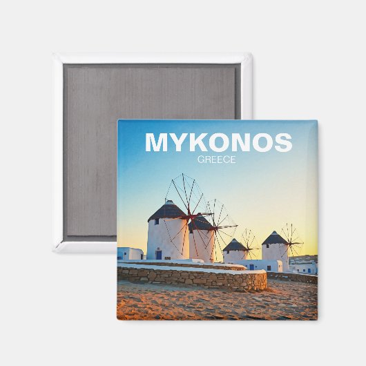 Vier windmolens in Mykonos Griekenland Cycladen Re Magneet (Voorkant / Achterkant)