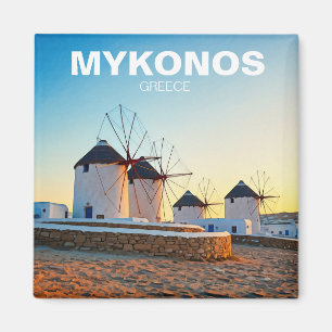 Vier windmolens in Mykonos Griekenland Cycladen Re Magneet