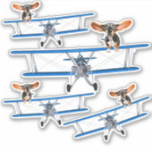 Vier Wing Walking Basset Hounds in  Biplane Sticker (Voorkant)