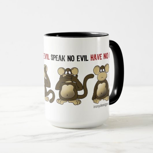 Vier Wise-apen Funny Cartoon Design Mok (Voorkant rechts)