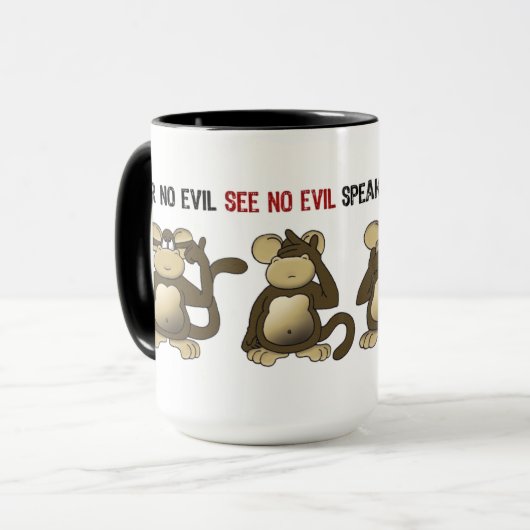 Vier Wise-apen Funny Cartoon Design Mok (Voorkant links)