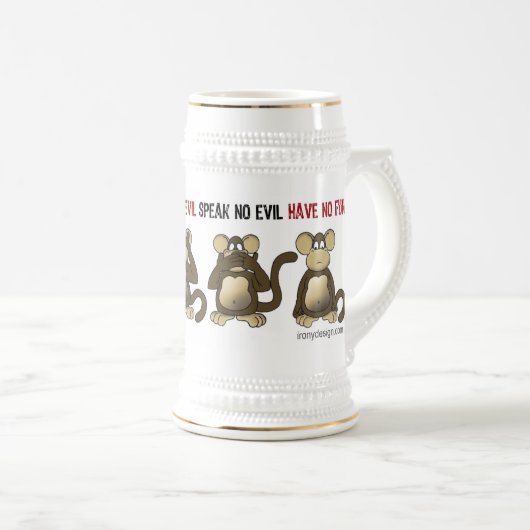 Vier Wise-apen-Humor Bierpul (Voorkant rechts)
