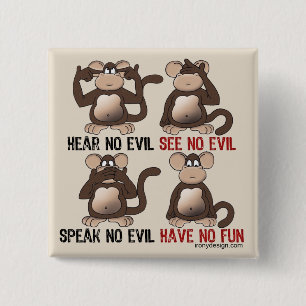 Vier Wise-apen-Humor Vierkante Button 5,1 Cm