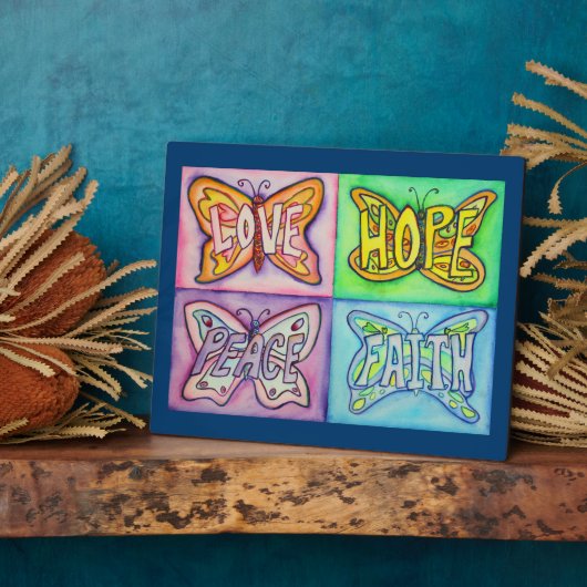 Vier Word Butterfly Wings Art Schilderen Gift Plaq Fotoplaat (Zijkant)