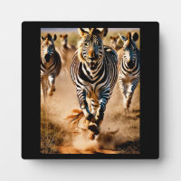 Vier zebra's die over de savanne rennen terwijl ee
