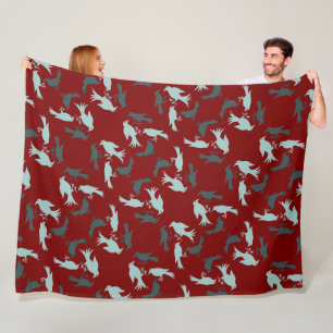 Vier zingende vogels Retro mid-century uitsnede 5 Fleece Deken