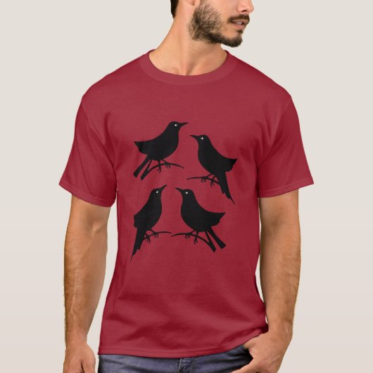 Vier zingende vogels Retro mid-century uitsnede 8 T-shirt (Voorkant)
