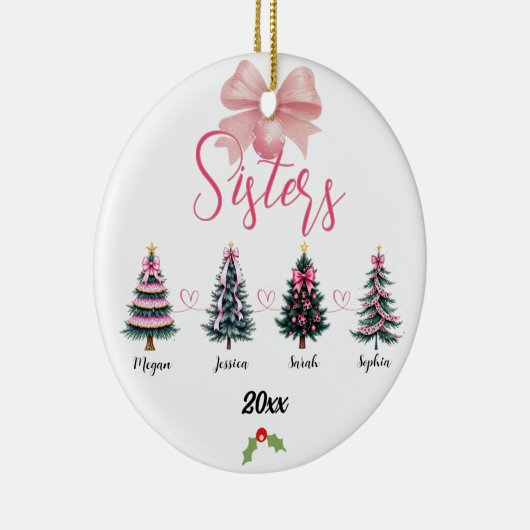 Vier zusters kerstboom met aangepaste namen keramisch ornament (Rechts)