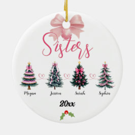 Vier zusters kerstboom met aangepaste namen keramisch ornament