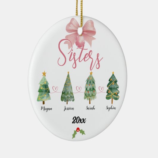 Vier zusters kerstboom met aangepaste namen keramisch ornament (Rechts)