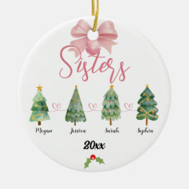 Vier zusters kerstboom met aangepaste namen keramisch ornament