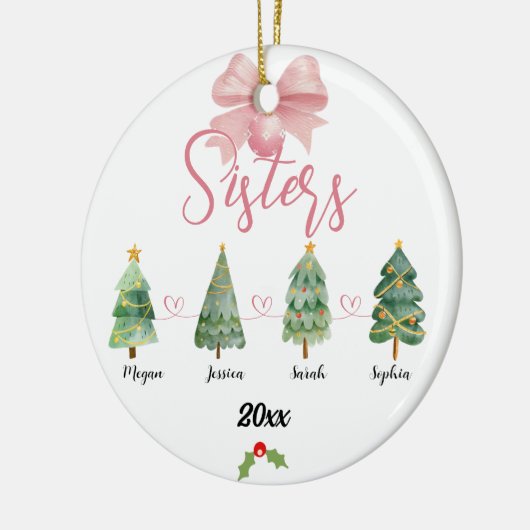 Vier zusters kerstboom met aangepaste namen keramisch ornament (Links)