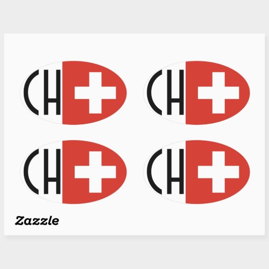 VIER Zwitserland Vlag "CH" Ovale Sticker (Vel)