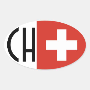 VIER ZWITSERSE Vlag "CH" Ovale Sticker