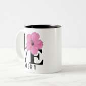 Viera LOVE Pink Hibiscus 11oz Tweekleurige Koffiemok (Voorkant links)