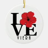 Viera LOVE Red Hibiscus Keramisch Ornament (Voorkant)