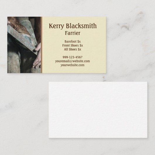 Vieraar - Horseshoee en Barefoot Trim Visitekaartje (Voorkant / Achterkant)