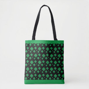 Vierbladig klaverpatroon in groen en zwart tote bag