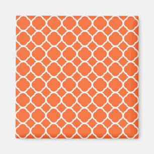Vierbladig patroon in mandarijn oranje en wit magneet