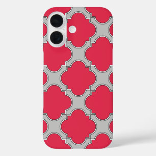 Vierbladig rood en grijs iPhone 16 hoesje