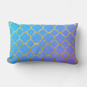Vierbladige goud folie patronen Blauwe Ombre Glitt Kussen
