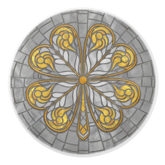 Vierbladige klaver - Goud en Parel Mozaïek Keramische Knop (Voorkant)