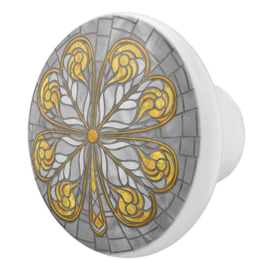 Vierbladige klaver - Goud en Parel Mozaïek Keramische Knop (Rechts)