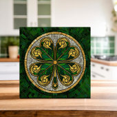 Vierbladige klaver - Goud, Malachietparel Tegeltje