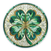 Vierbladige klaver - groen marmer en goud keramische knop (Voorkant)
