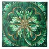 Vierbladige klaver - groen marmer en goud tegeltje (Voorkant)