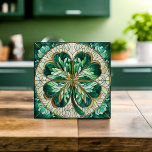 Vierbladige klaver - groen marmer en goud tegeltje<br><div class="desc">Vierbladige klaver - groen marmer en goud</div>