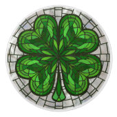 Vierbladige klaver - Groen Marmer en Parel Keramische Knop (Voorkant)