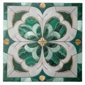 Vierbladige klaver - Groen Marmer en Parel Tegeltje (Voorkant)